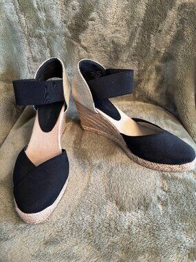 Adrienne Vittadini BRODY Black Espadrille Wedge Sandals (Women's Size 10 US)
